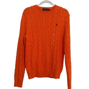 POLO Ralph Lauren Men’s Orange Cable Knit Cotton Pullover Sweater M